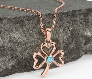 Aquamarine Rose Gold Shamrock Necklace