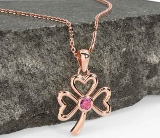 Pink Tourmaline Rose Gold Shamrock Necklace