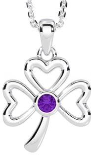 Amethyst Silver Shamrock Necklace