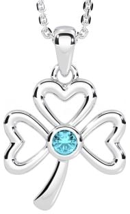 Aquamarine Silver Shamrock Necklace