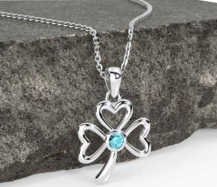 Aquamarine Silver Shamrock Necklace