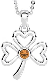 Citrine Silver Shamrock Necklace