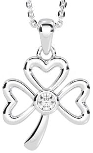 Diamond Silver Shamrock Necklace