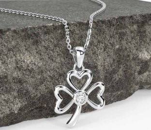 Diamond Silver Shamrock Necklace
