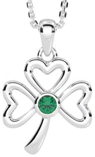 Emerald Silver Shamrock Necklace