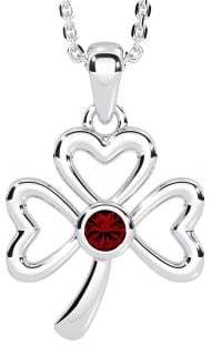 Garnet Silver Shamrock Necklace