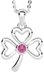 Pink Tourmaline Silver Shamrock Necklace