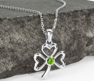 Peridot Silver Shamrock Necklace