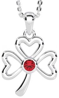 Ruby Silver Shamrock Necklace