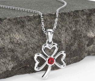 Ruby Silver Shamrock Necklace