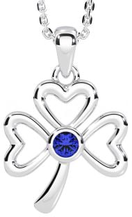 Sapphire Silver Shamrock Necklace