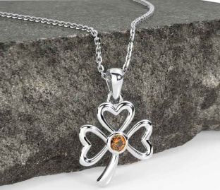 Citrine White Gold Shamrock Necklace