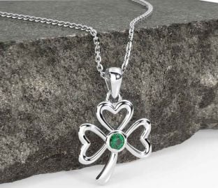 Emerald White Gold Shamrock Necklace