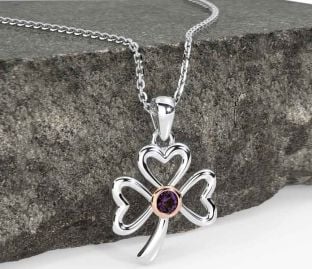 Alexandrite White Rose Gold Shamrock Necklace