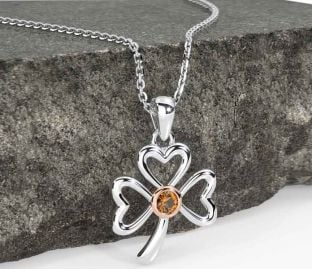 Citrine White Rose Gold Shamrock Necklace