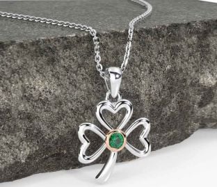 Emerald White Rose Gold Shamrock Necklace