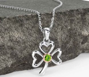 Peridot White Rose Gold Shamrock Necklace