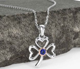 Sapphire White Rose Gold Shamrock Necklace