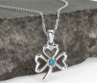 Topaz White Rose Gold Shamrock Necklace