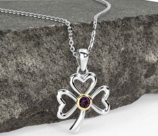 Alexandrite White Yellow Gold Shamrock Necklace