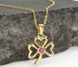 Pink Tourmaline Gold Shamrock Necklace