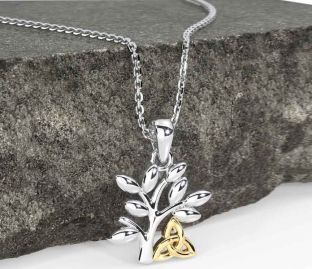 Gold Silver Celtic Tree of Life Trinity Knot Necklace