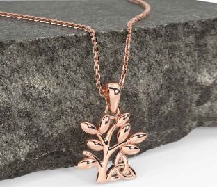 Rose Gold Silver Celtic Tree of Life Trinity Knot Necklace