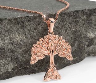 Rose Gold Silver Celtic Tree of Life Trinity Knot Necklace