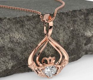 Diamond Rose Gold Silver Claddagh Necklace