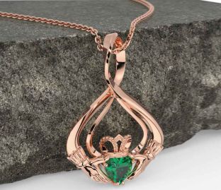 Emerald Rose Gold Silver Claddagh Necklace