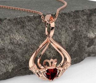 Garnet Rose Gold Silver Claddagh Necklace