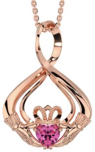 Pink Tourmaline Rose Gold Silver Claddagh Necklace