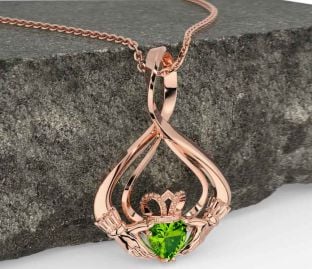Peridot Rose Gold Silver Claddagh Necklace