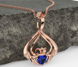 Sapphire Rose Gold Silver Claddagh Necklace