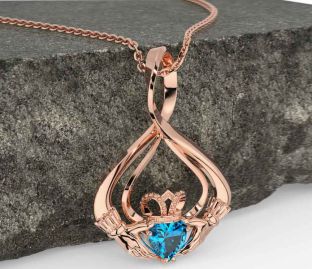 Topaz Rose Gold Silver Claddagh Necklace
