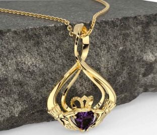 Alexandrite Gold Silver Claddagh Necklace