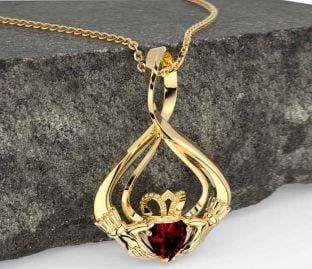 Garnet Gold Silver Claddagh Necklace