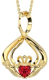 Ruby Gold Silver Claddagh Necklace