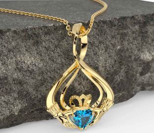 Topaz Gold Silver Claddagh Necklace