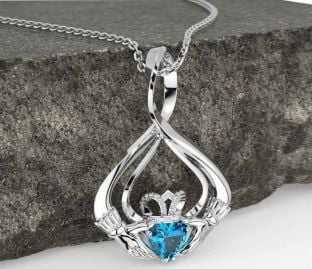 Topaz Silver Claddagh Necklace