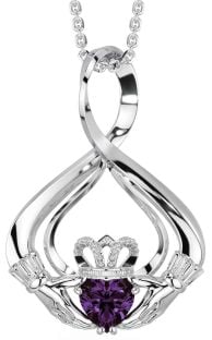 Alexandrite White Gold Claddagh Necklace