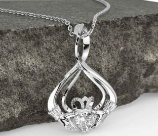 Diamond White Gold Claddagh Necklace
