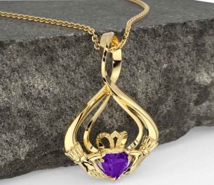 Amethyst Gold Claddagh Necklace