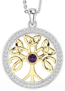 Diamond Alexandrite Gold Silver Celtic Tree of Life Trinity Knot Necklace