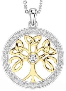 Diamond Gold Silver Celtic Tree of Life Trinity Knot Necklace