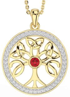 Diamond Ruby Gold Silver Celtic Tree of Life Trinity Knot Necklace