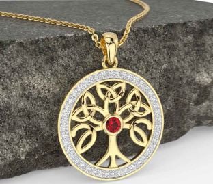 Diamond Ruby Gold Silver Celtic Tree of Life Trinity Knot Necklace