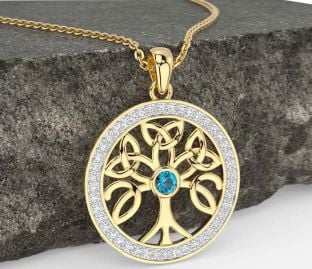 Diamond Topaz Gold Silver Celtic Tree of Life Trinity Knot Necklace