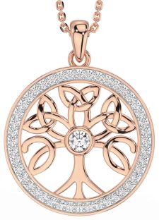 Diamond Rose Gold Celtic Tree of Life Trinity Knot Necklace