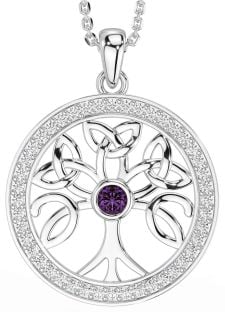 Diamond Alexandrite Silver Celtic Tree of Life Trinity Knot Necklace